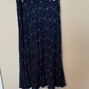 Chaps Navy Maxi Skirt with White Floral Pleats